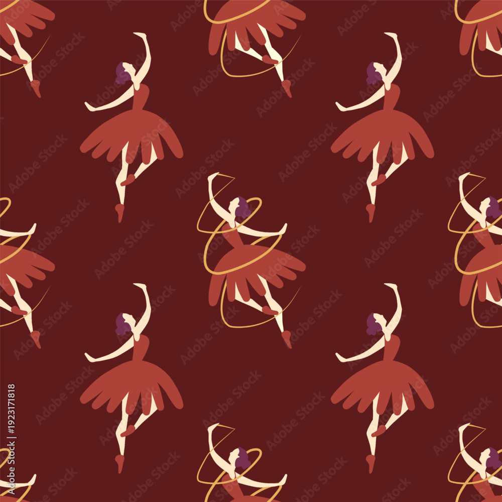 Obraz premium Adorable ballet themed seamless pattern featuring charming ballerina characters. Repeating design with tutu dresses and graceful poses, perfect for kids fabric, nursery wallpaper, wrapping pape