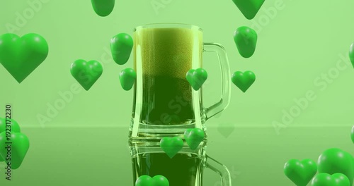 Hearts emerging off-screen floating around glass mug, forming halo to accent drink