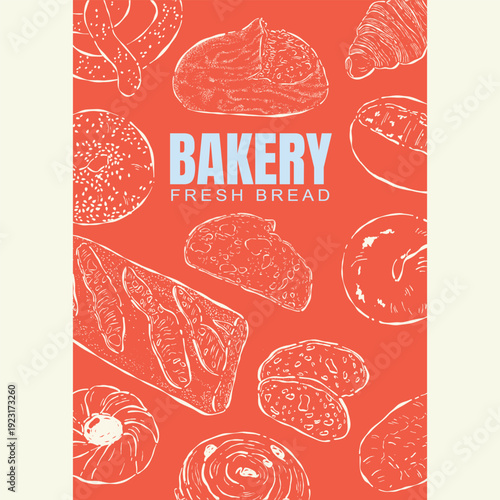 Bakery Bread Poster Hand Drawn Line Art Vector