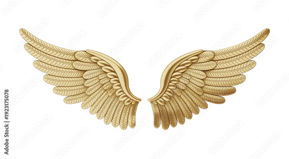 Obraz premium Golden wings with feather details feathers isolated on a transparent background