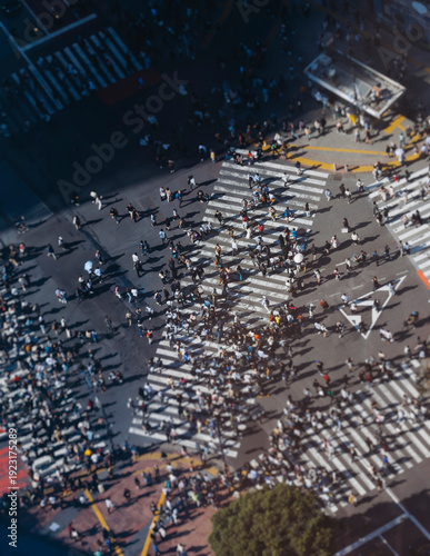 Wall Mural Shibuya Scramble Crossing, Tokyo, crowd of pedestrians and tourists walking on p
