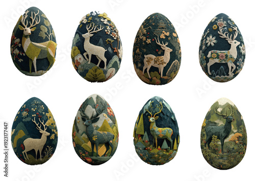 ector set of 8 luxury traditional Asian teal ceramic relief deer Easter eggs (Premium oriental cloisonne animal element)
(프리미엄 오리엔탈 칠보 동물 요소 - 8종의 럭셔리 아시아 청록색 도자기 부조 사슴 부활절 달걀 벡터 세트)