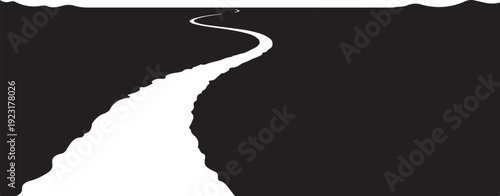 A winding white road in a black landscape illustration