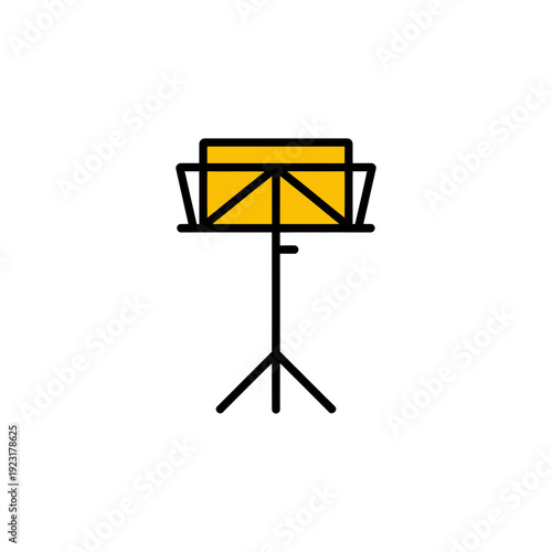 A minimalist vector illustration of a music stand with a yellow sheet of music