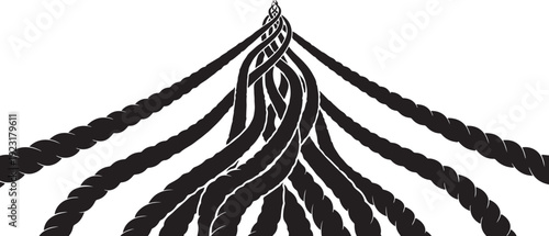Black braided ropes converging to a single point upwards
