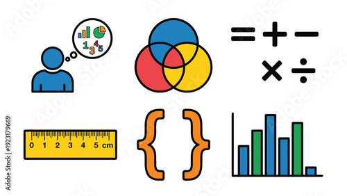 Mathematics, Statistics & Analysis Vector Icons Set for Education & Business