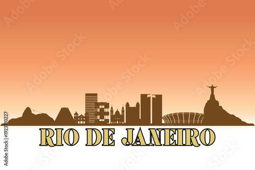 Global city Rio De Janeiro shown in a detailed vector skyline with a golden hour sky