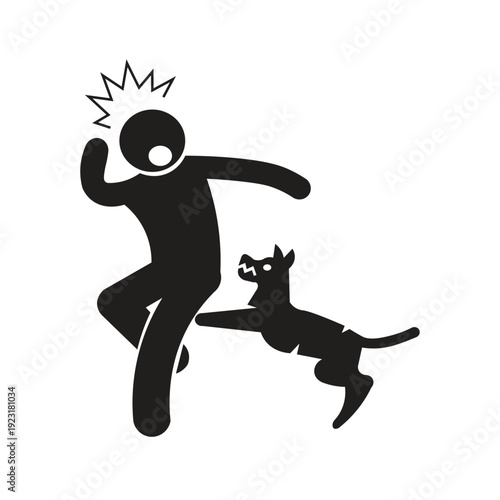 The icon image of a person being chased by a dog silhouette illustration generally depicts a scene of action and panic. This icon is often used to represent fear, danger, emergency situations, or fear