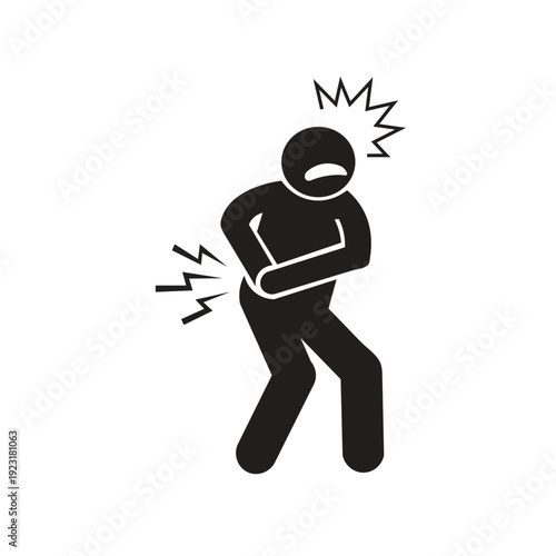 The silhouette illustration of a person holding back pain is generally visualized with a simple symbol (vector or line) that highlights the area of ​​pain in the lower back. This icon symbolizes muscl