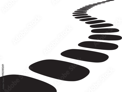 Black stepping stones on white background in a curve
