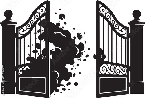 Broken Iron Gate with Black Smoke Coming Out