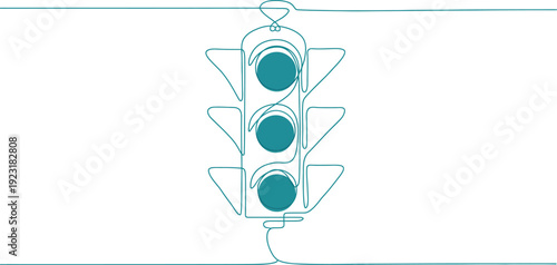 Minimalist single line drawing of a traffic light with green signal illuminated, continuous line art