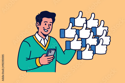 A smiling man receiving likes on his social media post