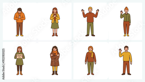 Flat design vector illustrations of diverse people: various actions, emotions, and winter-related feelings
