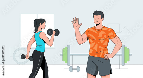 Couple exercising with weights and barbell in gym, healthy lifestyle