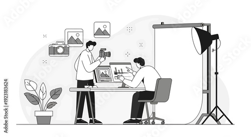 Creative Team Collaborating on Photography Project in Studio