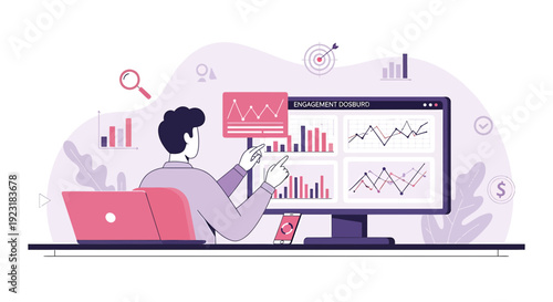 Data Analysis Dashboard: Person Interacting with Charts and Graphs on Computer Screen