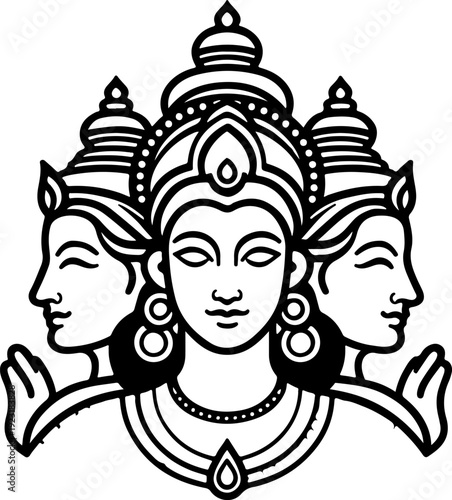 Flat Design Style Emblem of a Crowned Hindu God or Goddess, Isolated on White Background for Clean and Modern Cultural Graphics and Apps