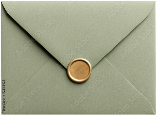 Elegant sage green envelope sealed with gold wax stamp
