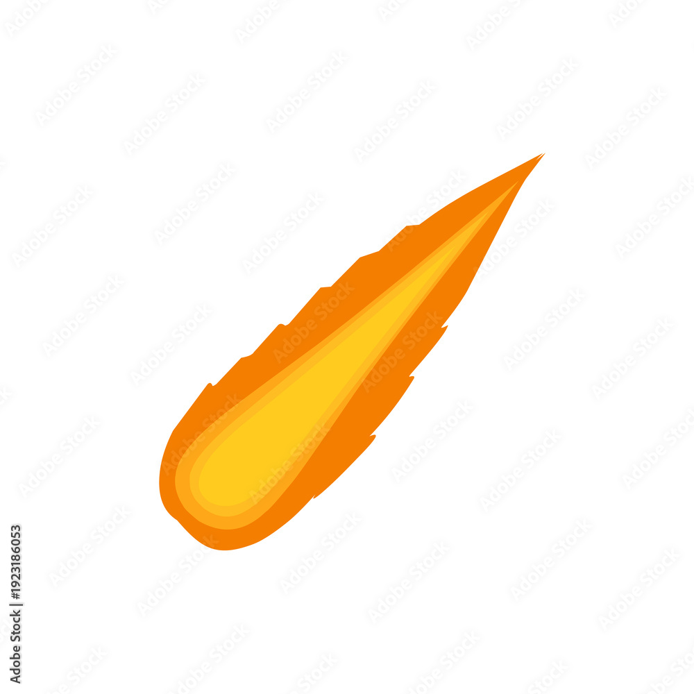 Fototapeta premium Illustration of a fiery meteor. A fiery meteor streaks across the sky. A burning asteroid or meteor streaks with a long fiery tail. Hand-drawn illustration of a fiery meteor. Celestial bodies. Shootin