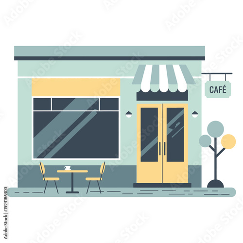 Simple illustration of a charming storefront caf with outdoor seating
