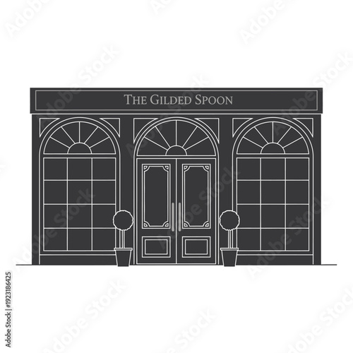 Illustration of a storefront with the name the gilded spoon above