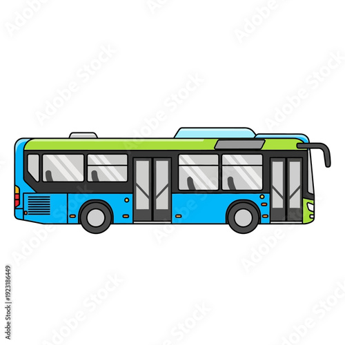 Cartoon illustration of a blue and green city public transportation bus