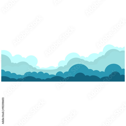 Teal blue layered horizontal cloud formation ideal for sky backgrounds, calm weather graphics, atmospheric designs, and clean contemporary flat illustration with multiple layers.