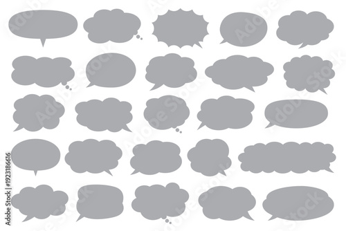 【 吹き出し口調整OK 】シンプルなグレーの吹き出しセット・ベクター素材