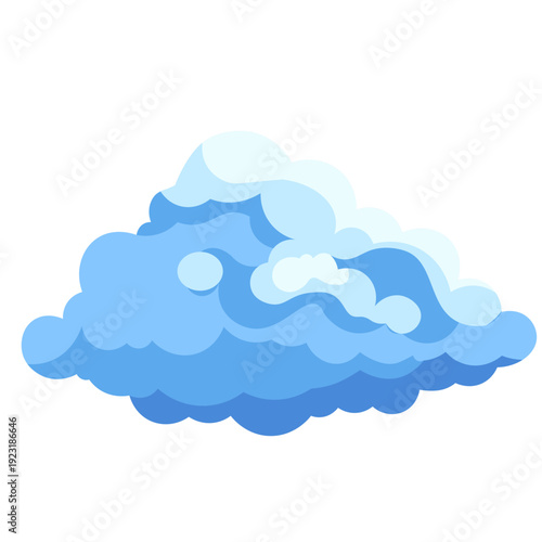 Blue layered puffy cloud with multiple shades ideal for weather graphics, sky backgrounds, atmospheric designs, and peaceful decorative elements with clean flat illustration style.