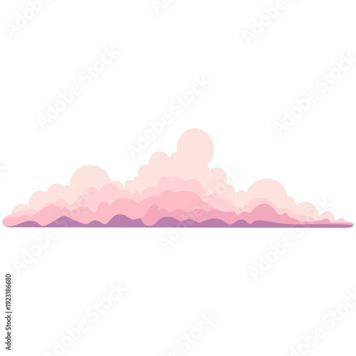 Pink layered cloud formation perfect for soft sky backgrounds, gentle weather graphics, calm atmospheric designs, peaceful illustrations, and warm contemporary flat style.