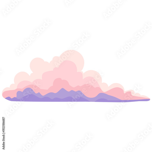 Pink purple horizontal layered cloud ideal for sunset skies, romantic weather graphics, colorful horizon designs, dreamy backgrounds, and soft decorative flat style.