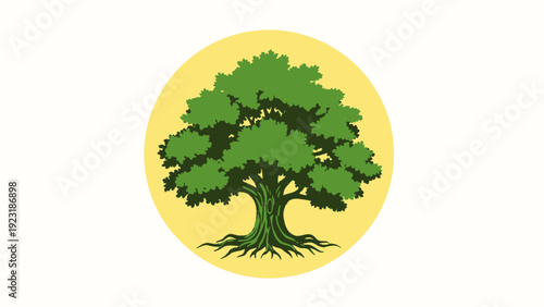 Green Tree with Roots and Leaves.