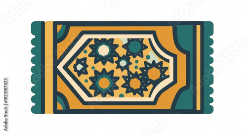 Vibrant yellow and green moroccan style ticket stub with floral patterns