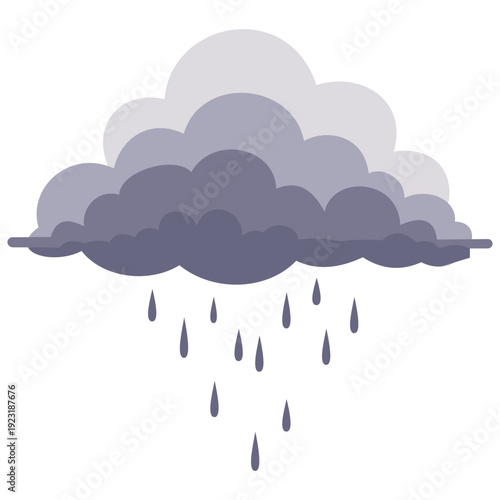 Dark grey storm cloud with heavy rain ideal for severe weather illustrations, stormy sky designs, dramatic atmospheric elements, and intense weather graphics with flat style.
