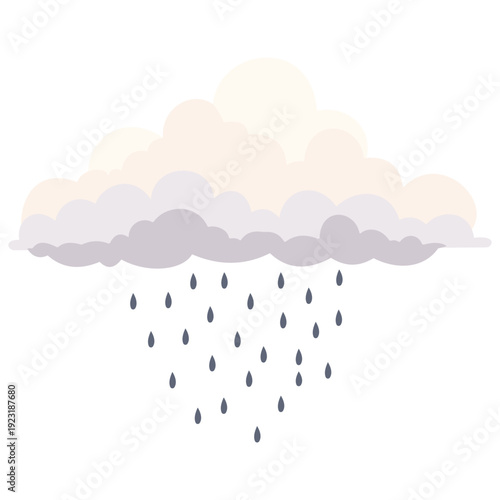 Pink and grey rain cloud with raindrops perfect for weather illustrations, rainy day designs, precipitation graphics, and atmospheric elements with soft flat style.