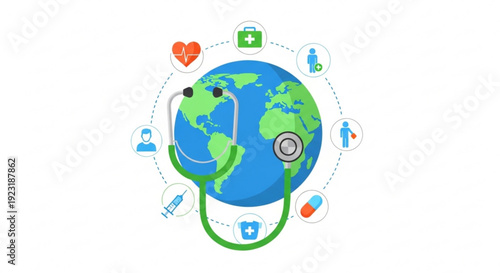 Global health concept with stethoscope around earth