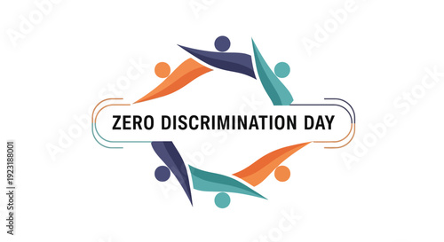 A colorful illustration for Zero Discrimination Day featuring diverse people in a circular design with a banner
