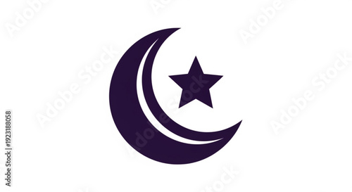 Crescent moon and star symbol on white background