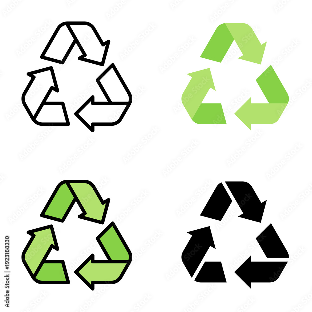 Obraz premium Recycle sign icon collection of various styles for ecology and environment, Design Branding, Print, and Digital Media