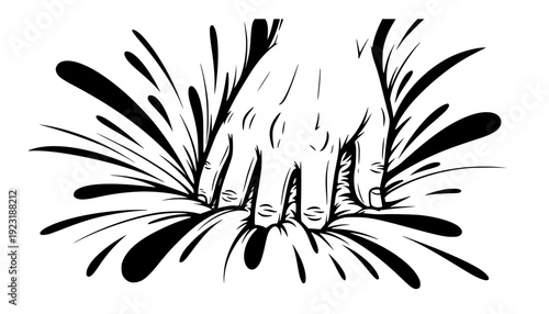 Macro of Hand Pressing into Soft Squishy Puffy Texture, High Energy Sensory and Tactile Design Concept