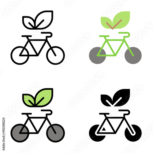 Eco bike icon collection of various styles for ecology and environment, Design Branding, Print, and Digital Media