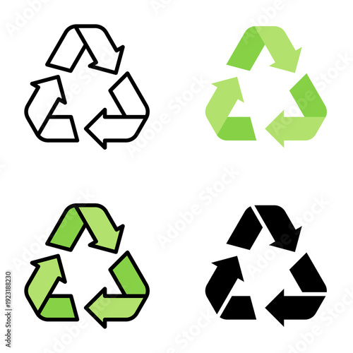 Recycle sign icon collection of various styles for ecology and environment, Design Branding, Print, and Digital Media