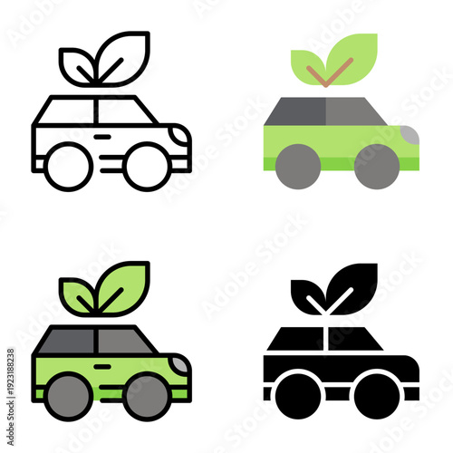 Eco car icon collection of various styles for ecology and environment, Design Branding, Print, and Digital Media