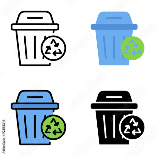 Recycle bin icon collection of various styles for ecology and environment, Design Branding, Print, and Digital Media