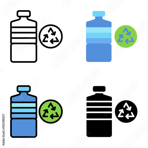 Recycle bottle icon collection of various styles for ecology and environment, Design Branding, Print, and Digital Media