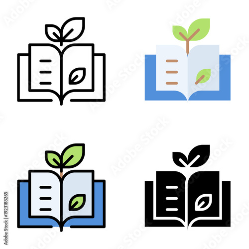 Eco books icon collection of various styles for ecology and environment, Design Branding, Print, and Digital Media