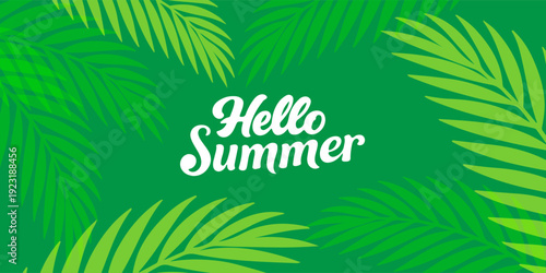 summer tropical minimal background with tropical palm leaves. colorful tropical leaves nature collection for summer or spring poster cover, flayer, cards abstract background.