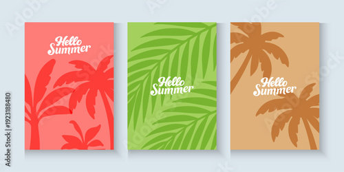 summer tropical minimal background with tropical palm leaves. colorful tropical leaves nature collection for summer or spring poster cover, flayer, cards abstract background.
