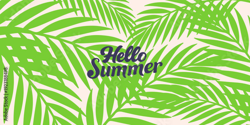 summer tropical minimal background with tropical palm leaves. colorful tropical leaves nature collection for summer or spring poster cover, flayer, cards abstract background.